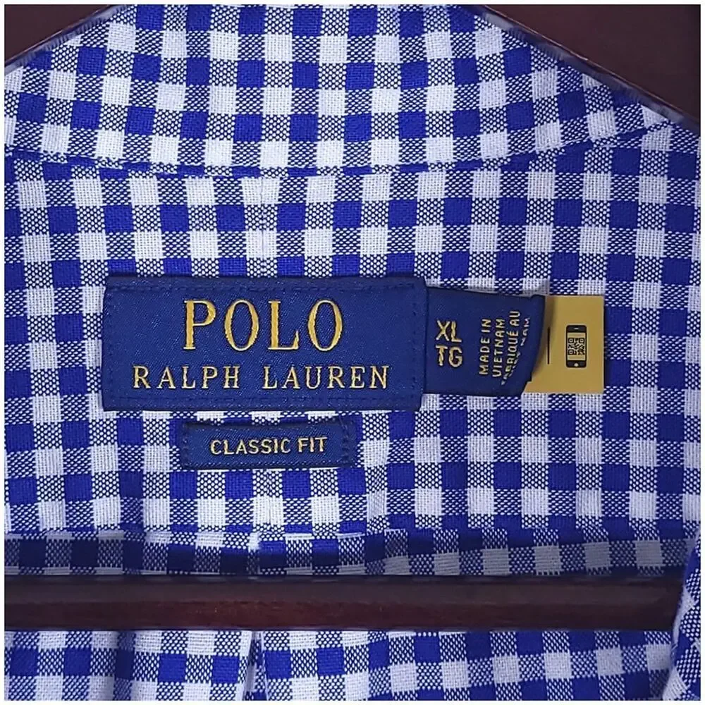 Polo Ralph Lauren Gingham Oxford Shirt Size XL Blue Preppy Pony Long Sleeve